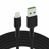 Kabel Lightning 2m LED Green Cell Ray med snabbladdning för Apple iPhone